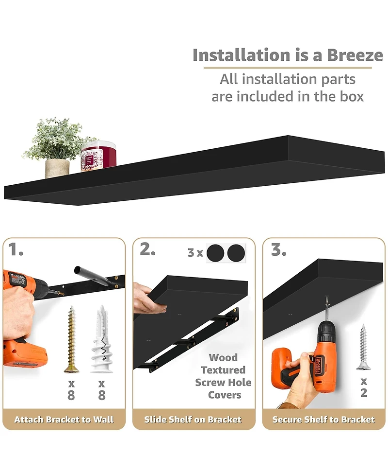 Sorbus Pack 47 x 9.25 Inch Wall Mounted Floating Shelves