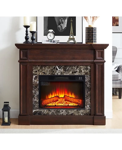 Streamdale Electric Fireplace with Cherry Mantel and Realistic Stone Surround