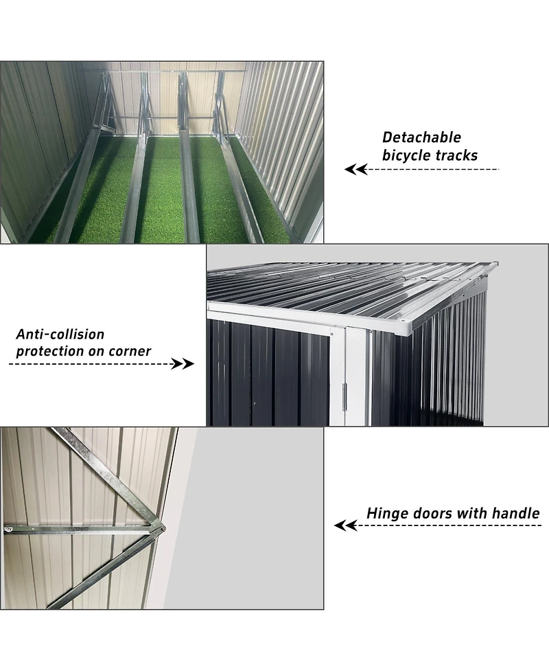 Streamdale Bicycle Outdoor Steel Storage Shed, Stores 4 Bikes,Grey
