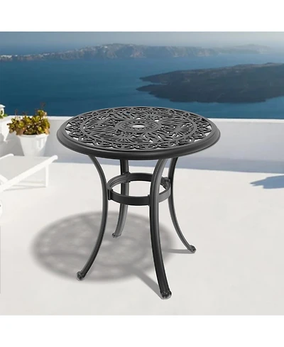 Streamdale 26.77-inch Cast Aluminum Patio Dining Table With Black Frame and Umbrella Hole