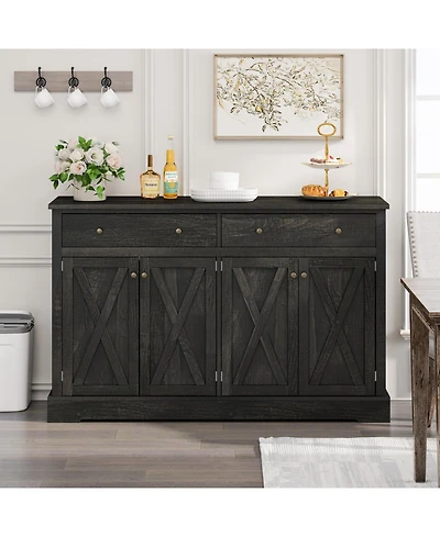 Streamdale Vintage Sideboard Cabinet 2 Drawers, 4 Doors, for Living Room, Bedroom, Kitchen