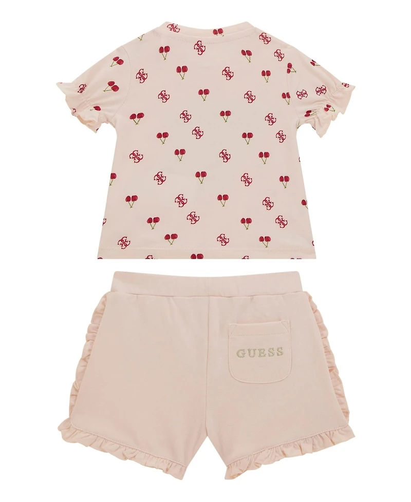 Guess Baby Girls 2-Piece Short Sleeve All Over Print T-Shirt and Active Set