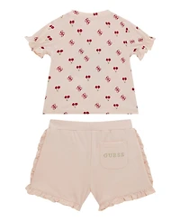 Guess Baby Girls 2-Piece Short Sleeve All Over Print T-Shirt and Active Set