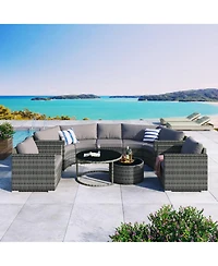 Streamdale 9-Pieces Outdoor Half-moon Patio Sofa Set, Round Sofa Set, Modern Style Sofa, Gray Wicker