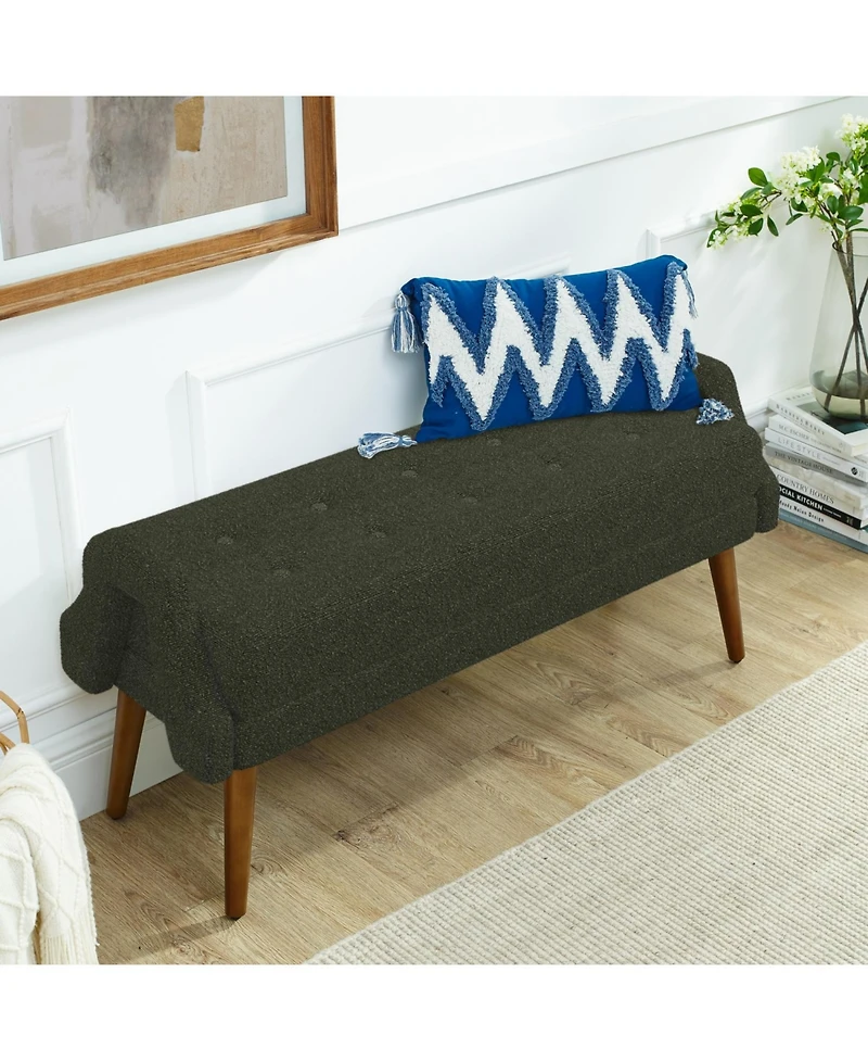 Streamdale Modern Loop Yarn Bench with Geometric Arms and Cushion