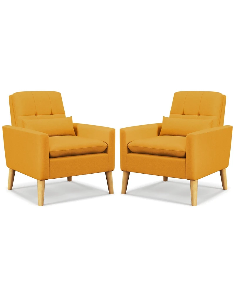 Accent Chair with Lumbar Pillow Rubber Wood Legs Padded Cushions