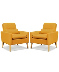 Accent Chair with Lumbar Pillow Rubber Wood Legs Padded Cushions