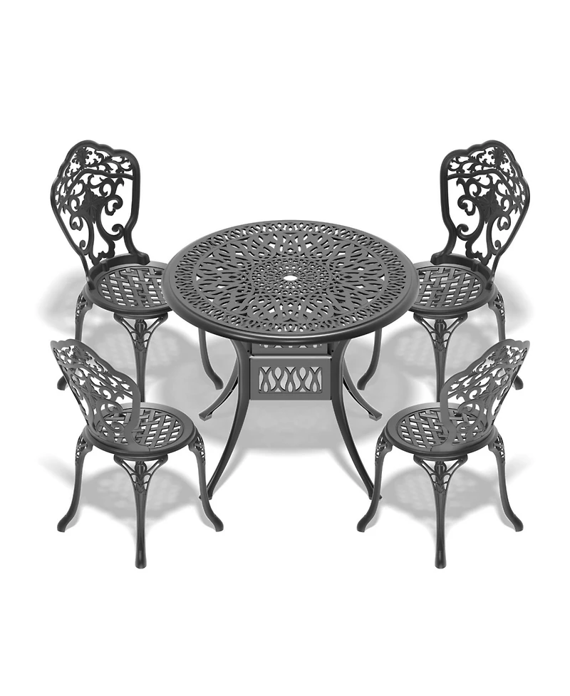 Streamdale 5-Piece Set Of All-Weather Cast Aluminum Dining Furniture Set With Black Frame