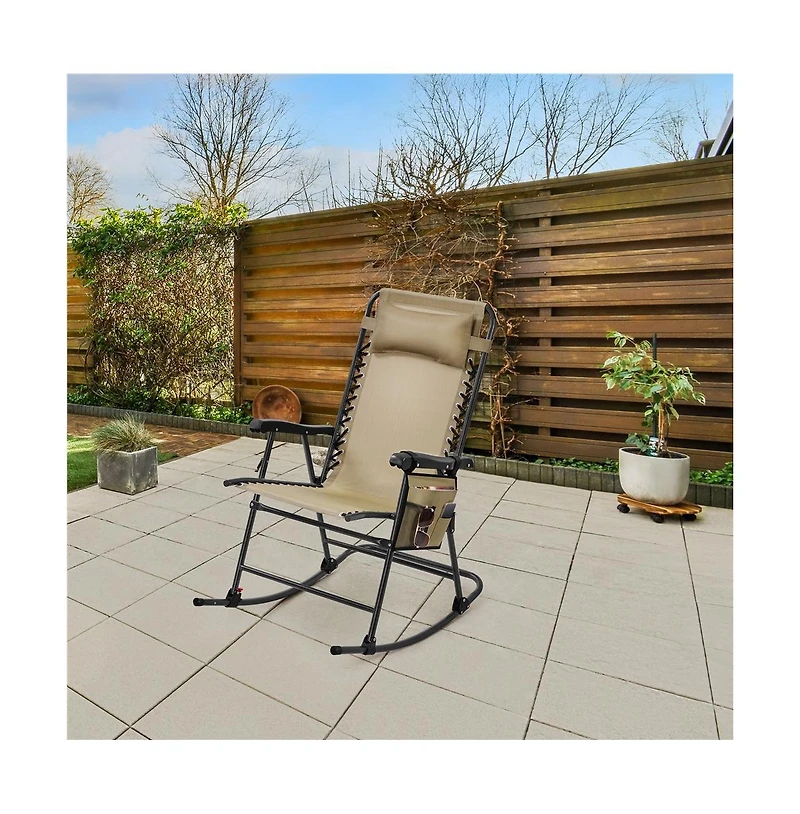 Yaheetech 2pcs 26in Foldable Outdoor Rocking Lounger, Navy Blue