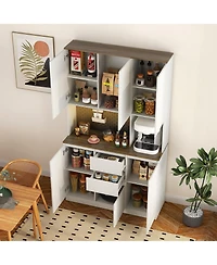 Streamdale 74" Freestanding Kitchen Pantry Cabinet with Charging Station, Led Lights