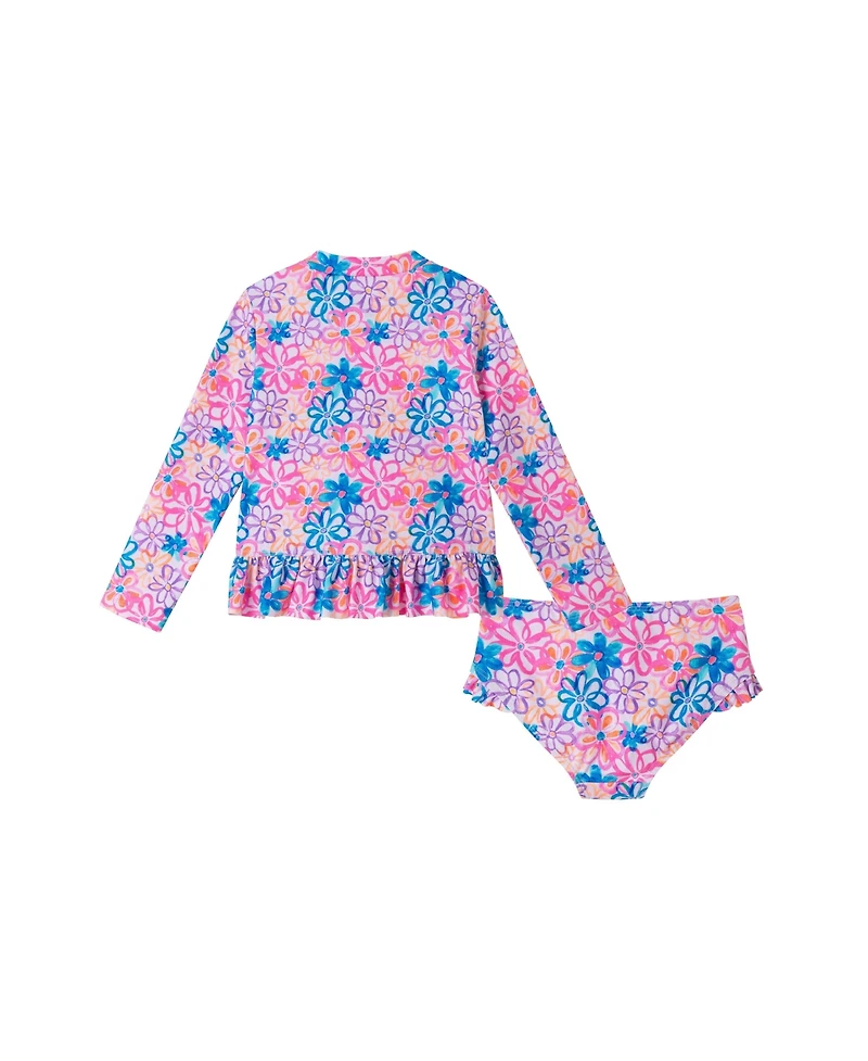Toddler/Child Girls Floral Print Rib Long Sleeve Rash Guard Set