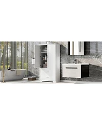 Tall Bathroom Storage Cabinet, Cabinet with Two Doors and Drawers, Adjustable Shelf, Mdf Board, White