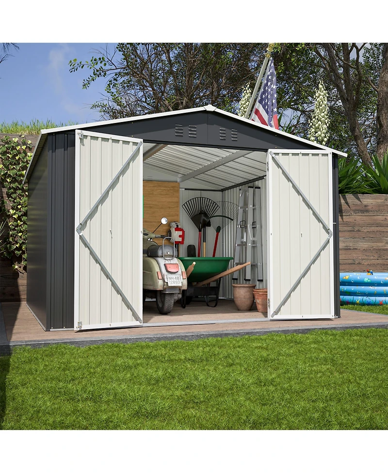 Streamdale 10x10 Ft Outdoor Metal Storage Shed with Lockable Doors and Frame