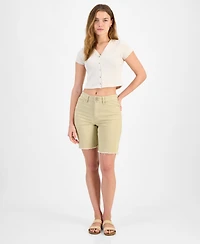 Dollhouse Juniors' High-Rise Frayed Bermuda Shorts