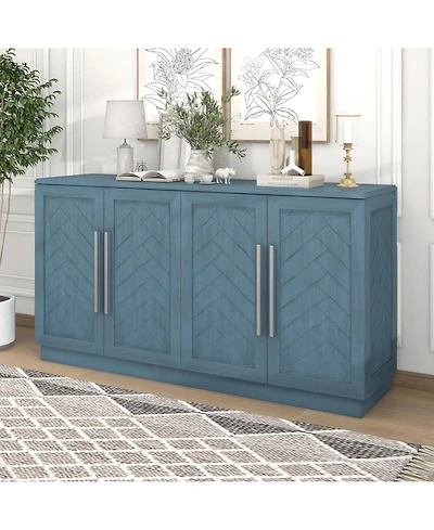 Streamdale Antique Blue Sideboard with Adjustable Shelves and Silver Handles
