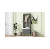 Streamdale Modern Hall Tree with Cushion, 8 Gold Hooks, Bench, Adjustable Shelves, 23.6"70.8
