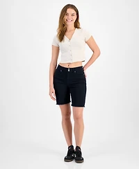 Dollhouse Juniors' High-Rise Frayed Bermuda Shorts