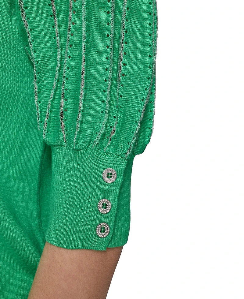 Karl Lagerfeld Paris Women's Puffed-Sleeve V-Neck Sweater