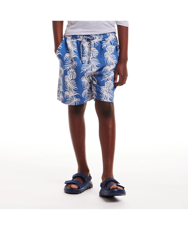 Toddler/Child Boys Faded Steel Palm Leaf Print Swim Trunk