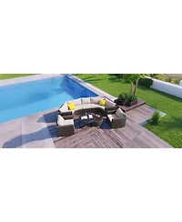 Streamdale 9-Pieces Outdoor Half-moon Patio Sofa Set, Round Sofa Set, Modern Style Sofa, Brown Wicker, Beige Cushion