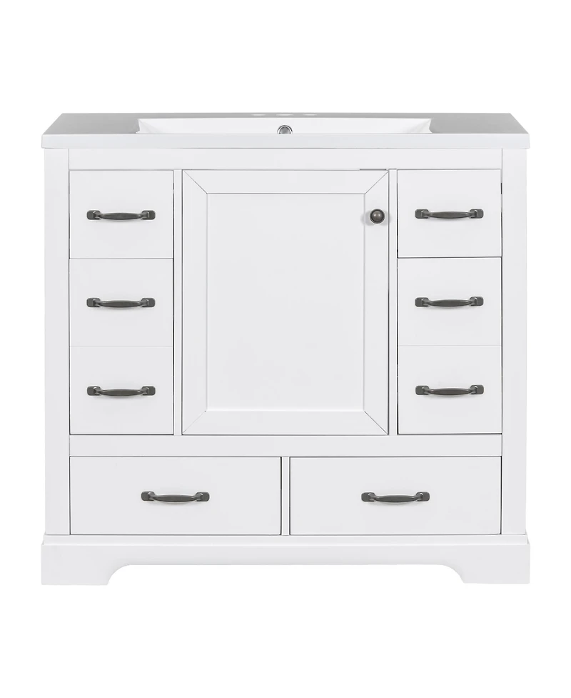 Streamdale 36" Bathroom Vanity with Sink Combo, Six Drawers, Multi-Functional Drawer Divider, Adjustable Shelf, White
