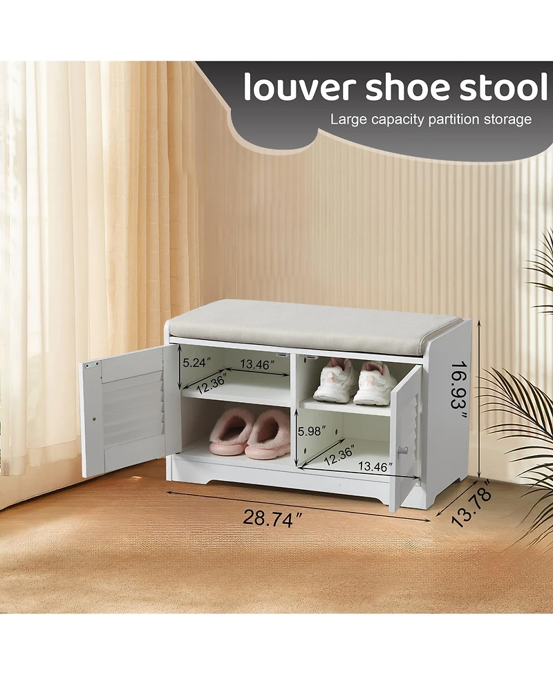Streamdale 28" Shoe Storage Bench with Cushion and Adjustable Shelves
