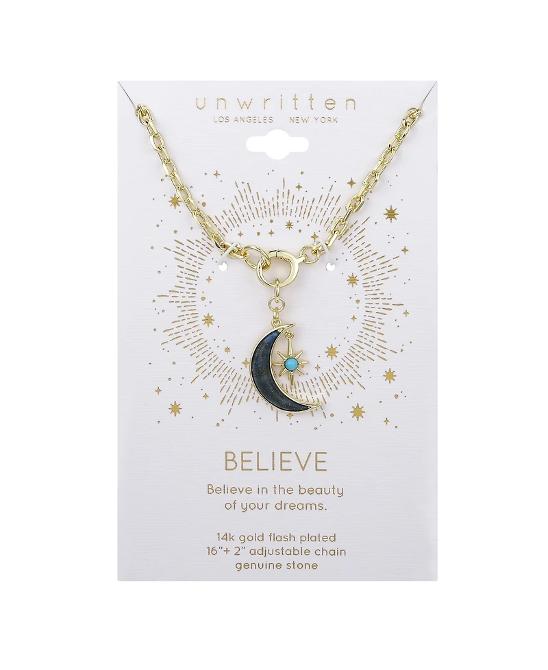 Unwritten Lapis Stone Moon Star Pendant Necklace