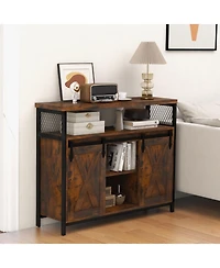 Buffet Cabinet with 3-Level Adjustable Shelves and 2 Sliding Barn Doors
