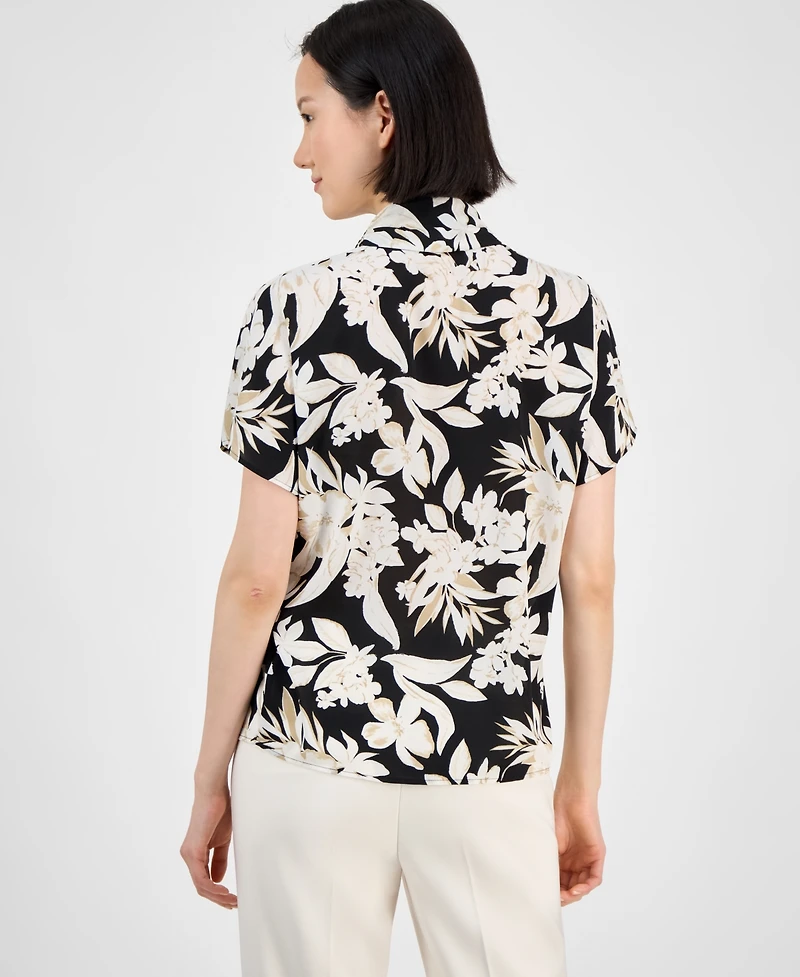 Anne Klein Women's Printed Tie-Neck Blouse