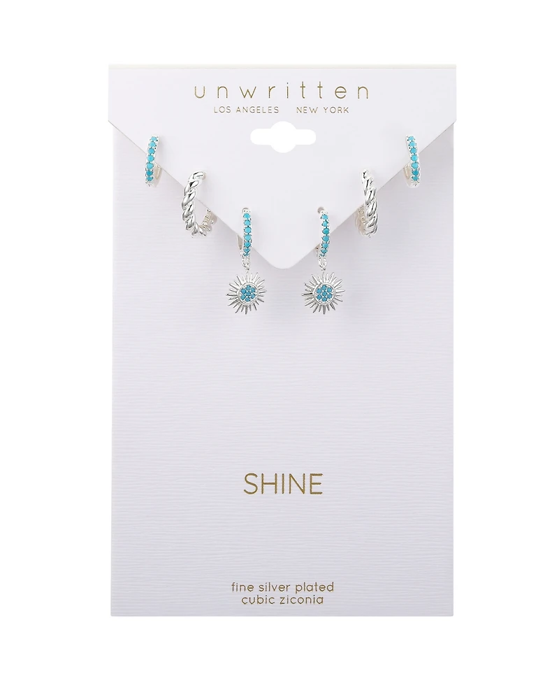 Unwritten Cubic Zirconia Imitation Turquoise Sun Charm Hoop Set