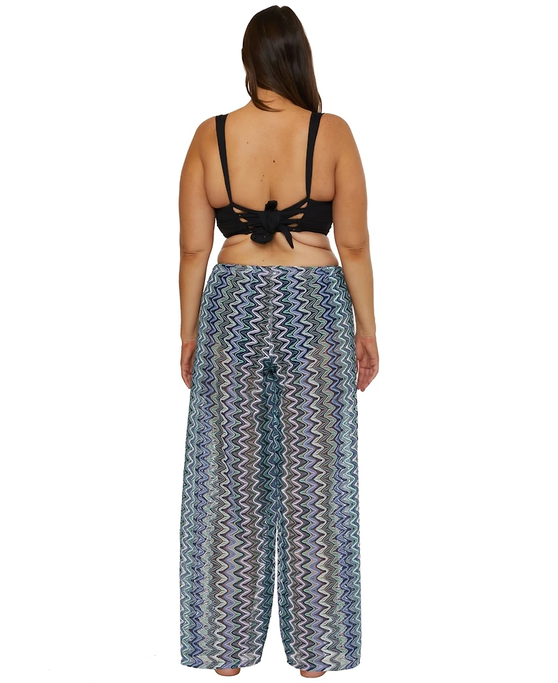 Becca Etc Plus Sundown Stripe Crochet Split-Leg Pants Swim Cover-Up