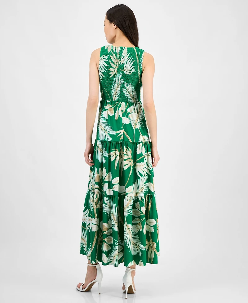Anne Klein Women's Printed Smocked-Bodice Tiered Dress