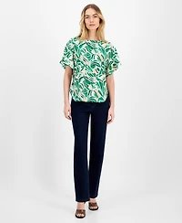 Anne Klein Women's Printed Boat-Neck Short-Sleeve Top