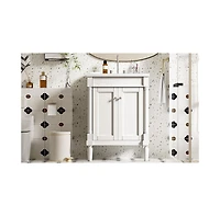 Streamdale Modern 24" Single Sink Bathroom Vanity Cabinet with Top Sink & Storage Shelves