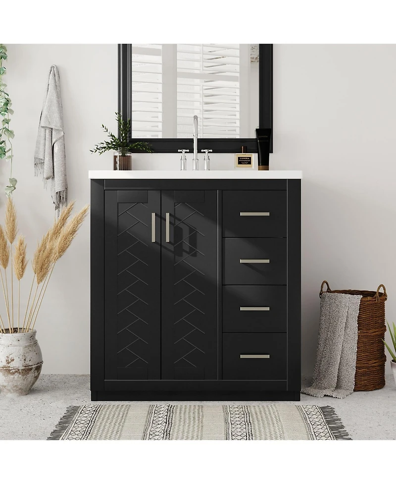 Streamdale 30" Solid Wood Bathroom Vanity Set with Resin Sink and Soft Close Storage