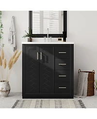 Streamdale 30" Solid Wood Bathroom Vanity Set with Resin Sink and Soft Close Storage