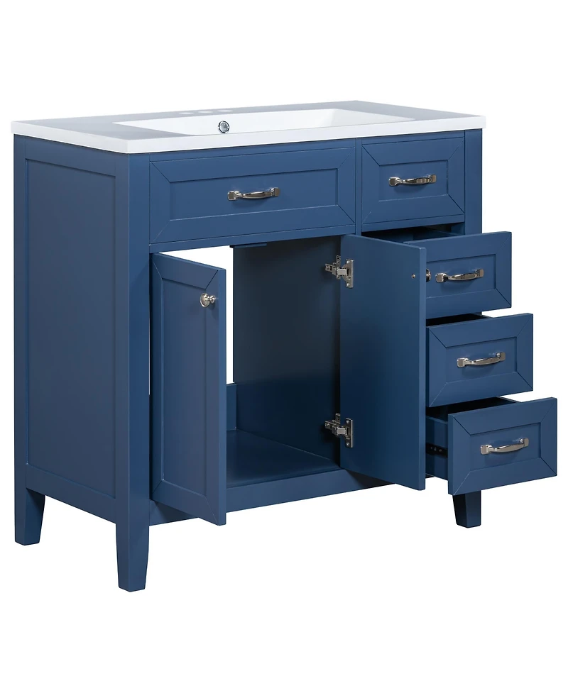 Streamdale 36" Bathroom Vanity with Sink Combo, Blue Bathroom Cabinet with Drawers, Solid Frame and Mdf Board