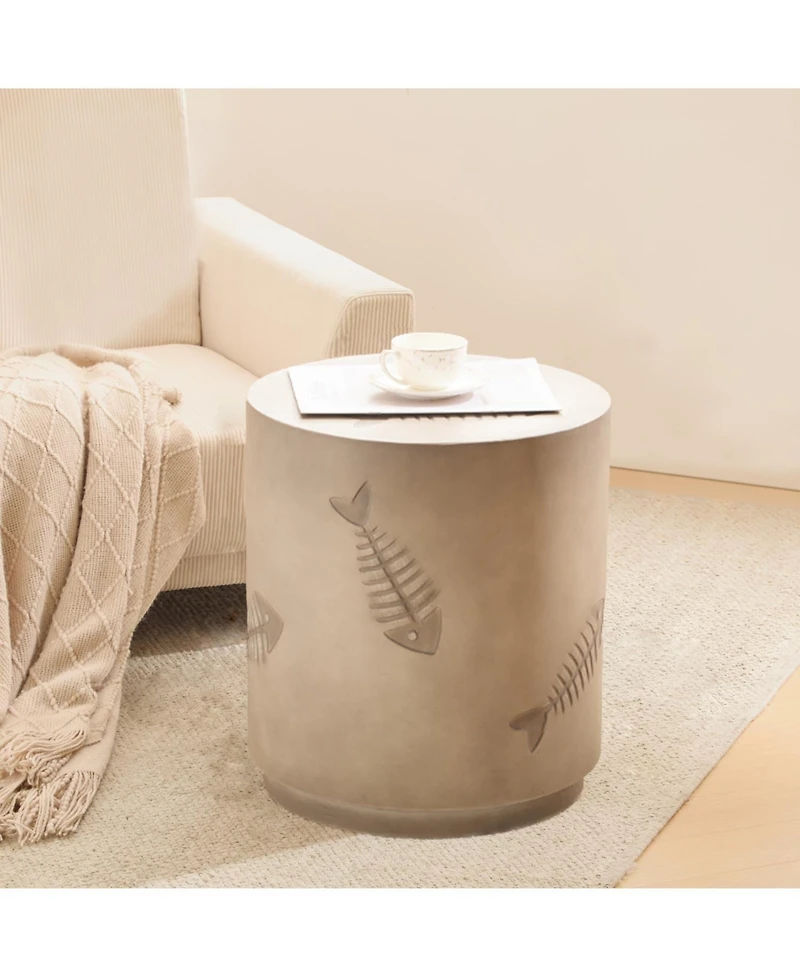 Streamdale Unique Sea Life Style Round Side Table - Fish Design Magnesium Oxide, 16" x 18