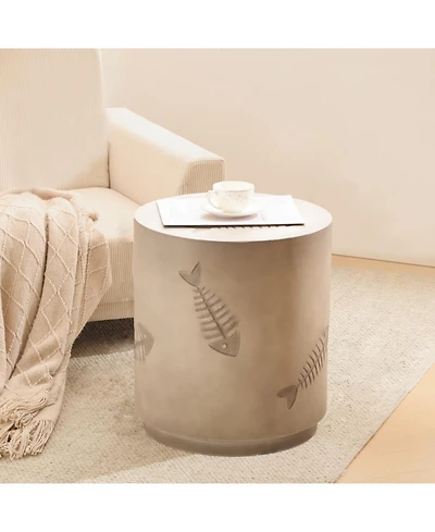 Streamdale Unique Sea Life Style Round Side Table - Fish Design Magnesium Oxide, 16" x 18
