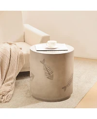 Streamdale Unique Sea Life Style Round Side Table - Fish Design Magnesium Oxide, 16" x 18