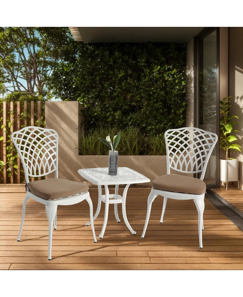 Streamdale Cast Aluminum 3-Piece Bistro Set 2 Chairs & Table w/ Cushions