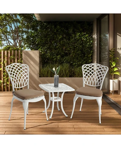 Streamdale Cast Aluminum 3-Piece Bistro Set 2 Chairs & Table w/ Cushions