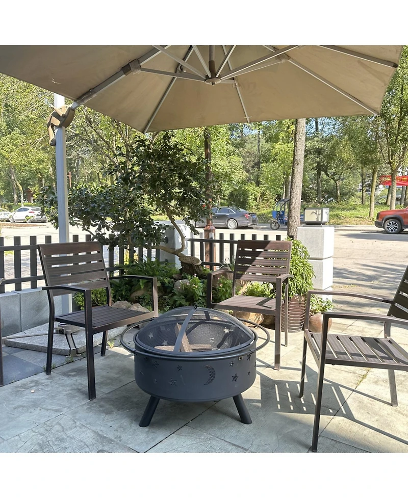 Streamdale Fire Pit 32 Inch Outdoor Wood Burning Firepit with Screen Patio round about the moon and stars
