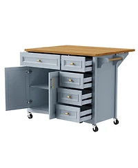Streamdale 52" Kitchen Island with Drop Leaf, Spice Rack, Towel Rack, Storage Doors and Drawers, Adjustable Shelf