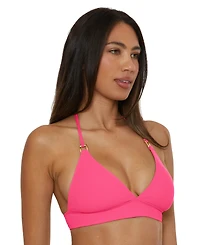 Becca Women's Modern Edge Textured Rib Halter Bikini Top