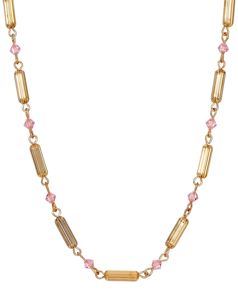 2028 14K Gold Dipped Gold Tube Bead Crystal Necklace