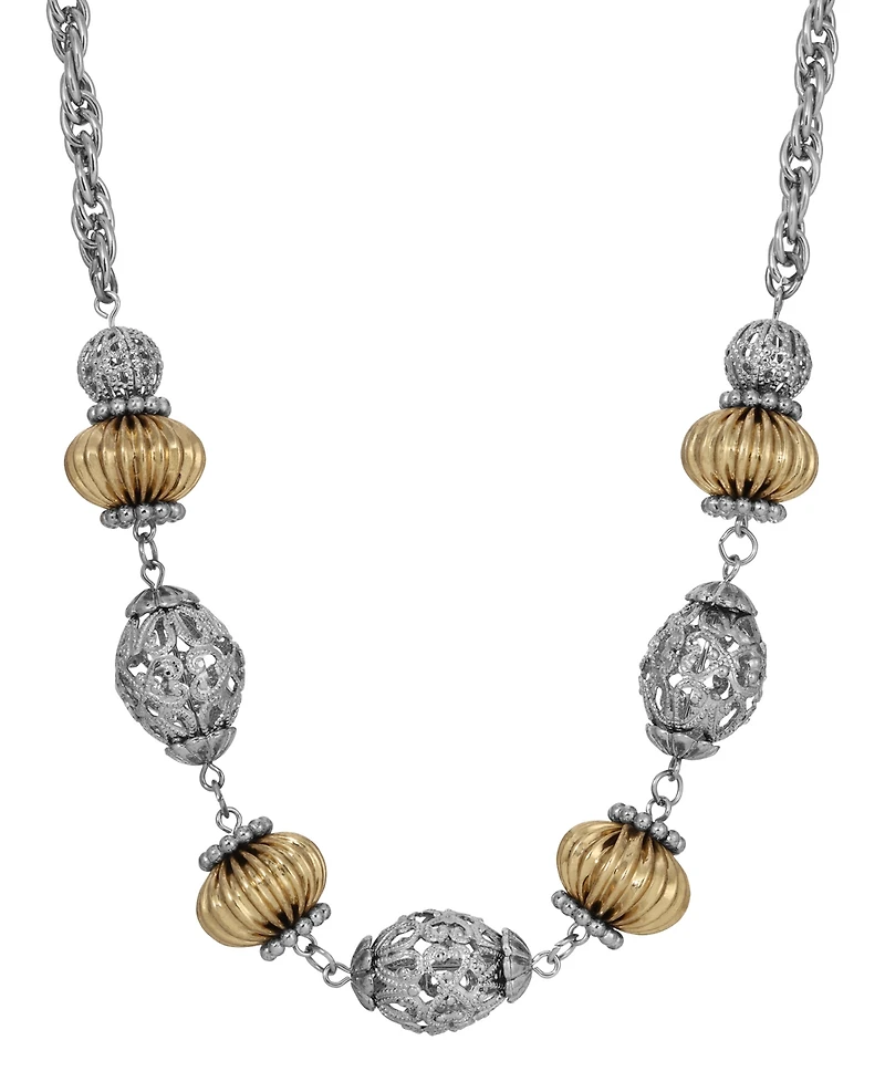 2028 Two-Tone Filigree Bead Collar Necklace