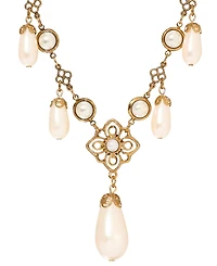 2028 Faux Cultivated Pearl Filigree Bib Necklace