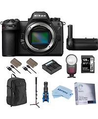 Nikon Z6III Mirrorless Camera, Bundle with Flash Speedlight, 128GB Memory Card, Battery Grip, 2x Battery Pack, Monopod, Mic, Dual Charger