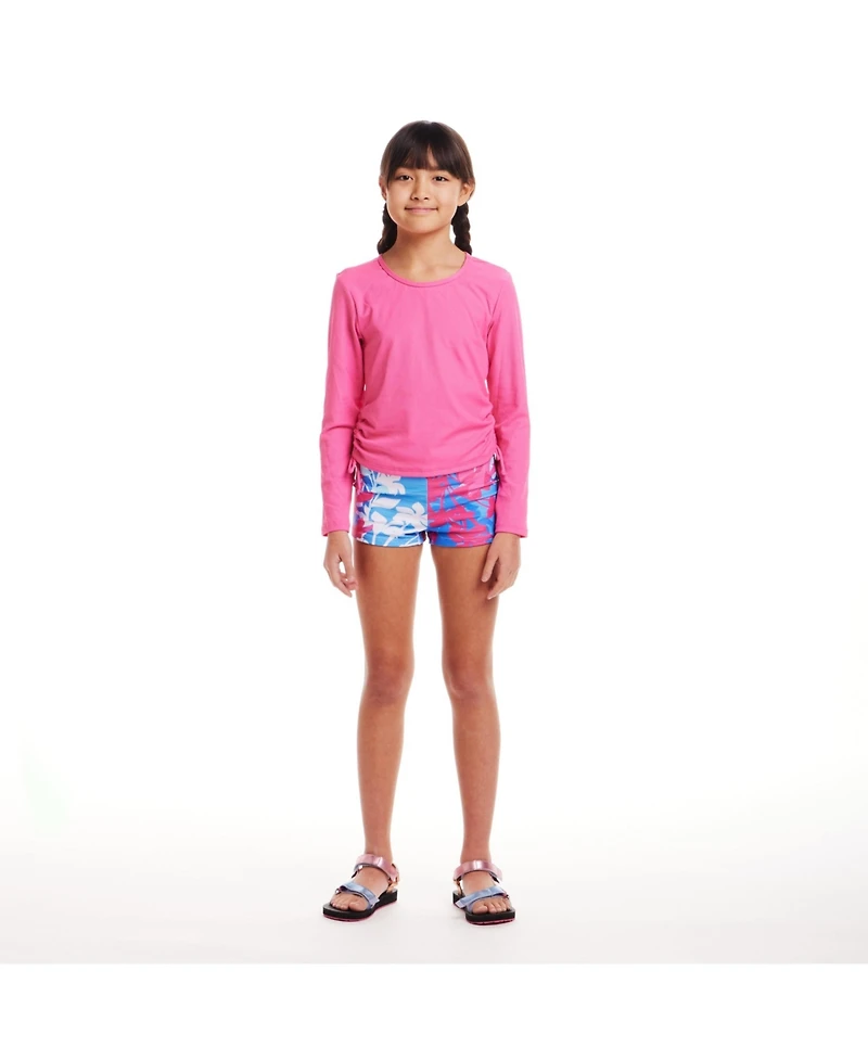 Toddler/Child Girls Pink Rashguard and Floral Print Shorts Set